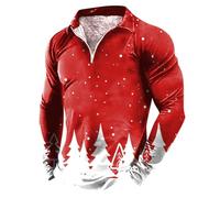 Chemise Bleue Hommes Hommes - Hiver Noël Fermeture éclair Manches Longues Imprimé Pleine Fêtes T-shirt Tops Juridique Pad, rouge, XL