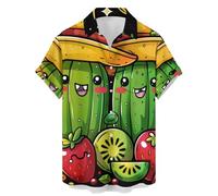 Chemise boutonnée à manches courtes pour homme avec col de chemise abstrait imprimé décontracté pour la plage, Cactus mexicain Cinco De Mayo, Taille M