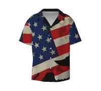 Chemise boutonnée à manches courtes pour homme Motif aigle américain et drapeau, Noir , S