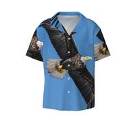 Chemise boutonnée à manches courtes pour homme Motif aigle chauve, Noir , S