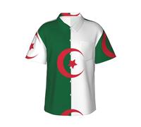 Chemise boutonnée à manches courtes pour homme Motif drapeau de l'Algérie, noir, Taille XL