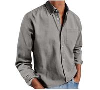 Chemise boutonnée à manches longues et revers de couleur unie pour homme, haut ample décontracté à manches longues, avec poches pour le travail ou le travail, gris, 4XL