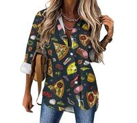 Chemise boutonnée à manches longues pour femme, jambon, poivre, pizza, col en V, chemisier tendance et décontracté, Style 26, Taille S