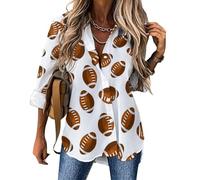 Chemise boutonnée à manches longues pour femme, marron, rugby américain, col en V, chemisier tendance et décontracté, Style 34, Taille S