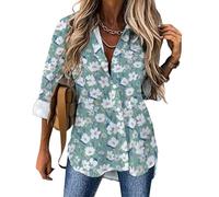 Chemise boutonnée à manches longues pour femme, motif gouache fleurs, col en V, chemisier tendance et décontracté, Style 13, Taille XL