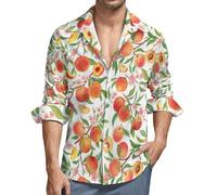Chemise boutonnée à manches longues pour homme, fruits de pêche 2, chemise décontractée à col en V, hauts tendance pour hommes, Style 25, Taille XL