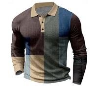 Chemise boutonnée à manches longues pour homme, polo tendance, décontracté, graphique, bloc de couleur, pull de sport léger, Publicité, M
