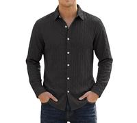 Chemise boutonnée à manches longues pour homme - Style décontracté - Motif diamant - Légères, Noir , M