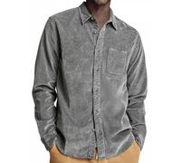 Chemise boutonnée blanche pour homme - Sweat-shirt d'automne et d'hiver - Patch - Édition régulière - Pull à manches d'épaule - Couleur unie - Haut pour homme, gris, XXL