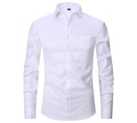 Chemise boutonnée décontractée à manches longues en lin pour homme Coupe ample, Blanc., L