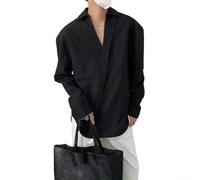 Chemise boutonnée décontractée pour homme, coupe classique, haut uni à manches longues avec col en V et poches, mélange de polyester et élasthanne, style ample et confortable pour un usage quotidien