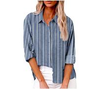 Chemise boutonnée en coton et lin pour femme 2023 - Chemise décontractée à manches longues de couleur unie - Haut de travail ample avec poches, #F01-Bleu ciel, XX-Large