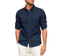 Chemise boutonnée en coton et lin pour homme, chemise à manches longues grande taille, chemise décontractée à revers de couleur unie, style rétro, tendance, haut respirant, formel, sans repassage