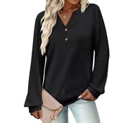 Chemise boutonnée grande taille à manches longues et col en V pour femme, coupe ample, décontracté, printemps automne, haut uni, confortable, extensible, noir, Taille 3XL