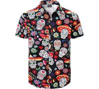 Chemise boutonnée mexicaine Cinco de Mayo pour homme, S-4XL, Sugar Skull, Taille M