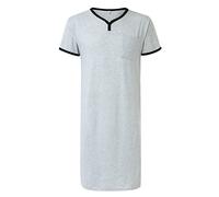 Chemise boutonnée pour homme, chemise de nuit fine, longue, respirante, ample à manches courtes, pyjama doux pour la peau, t-shirt pour homme, gris, 3XL