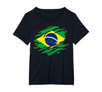 Chemise Brésil Drapeau Brésil T-Shirt, Femme Grandes Tailles, Noir, 1X