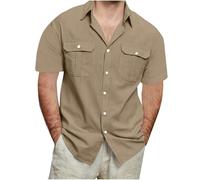 Chemise cargo à manches courtes pour homme avec deux poches - Couleur unie - Haut de travail boutonné - Vêtements d'extérieur, Z01-marron, XXL