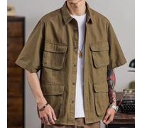 Chemise cargo d'été à manches courtes pour homme - Multi poches - Haut vintage pour sorties décontractées et vacances (3XL Kaki)