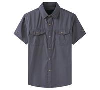 Chemise cargo en coton à manches courtes pour homme - Style décontracté - Style rétro, gris, 5XL