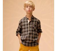 Chemise carreaux tartan et col mao rimbaud marron noir beige 3/4A