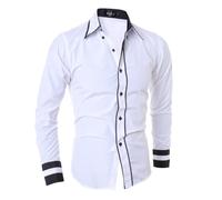 Chemise Casual Homme - Marque - Slim Fit - Manches Longues - Blanc M