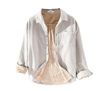 Chemise Chaude en Velours Côtelé pour Homme Chemise à manches longues épaissie et Veste Doublée de fourrure Polaire Sherpa Chemise Rembourrée de Couleur unie Chemise en Flanelle d'hiver LiGris XS