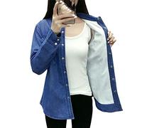 Chemise Chaude Femme,Mode Plus Velours Épaississant Dames Automne Et Hiver Chemise Rétro Flanelle En Coton À Manches Longues Chemise En Denim Chemise Casual Shirt Grande Taille Simple Bleu Élég