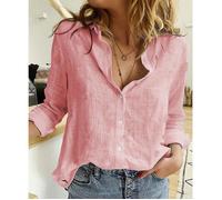 Chemise,Chemise en coton et lin pour femmes, Vintage, imprimé papillon, haut à revers, manches longues, décontracté - 188Y solid pk XXXXXL