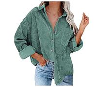 Chemise Chemisier en Velours Côtelé pour Femme - Col en V - Manches Longues - Veste, Vert