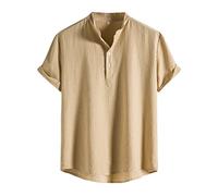 Chemise chinoise à manches courtes pour homme - Style traditionnel chinois Tang - Vêtement d'été - Kung Fu Tai Chi - Chemise de loisirs, Kaki-1., XL