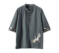 Chemise chinoise à manches courtes pour homme - Style traditionnel chinois Tang - Vêtement d'été - Kung Fu Tai Chi - Chemise de loisirs, bleu, XXXXXL
