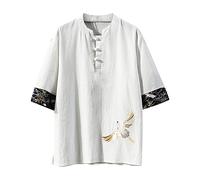 Chemise Chinoise Homme - Arts Martiaux Traditionnels Kung Fu Tai Chi Wushu Classique Tangzhuang Style Manches Longues Veste Entraînement Uniforme Printemps Automne Loisirs Vêtements, Blanc-A., XXXL