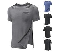 Chemise chirurgicale à manches courtes pour homme - Ouverture latérale ouverte - Accès au port chimio, gris, M