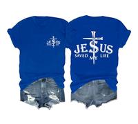 Chemise chrétienne « Jesus Saved My Life » pour homme et femme, bleu marine, M