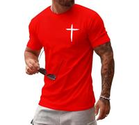 Chemise chrétienne pour homme unisexe décontracté à manches courtes en coton T-shirts col rond Jésus croix imprimé foi christ graphiques t-shirts hauts, Rouge, M