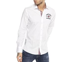 Chemise Classique à Manches Longues avec Broderie sur la Poitrine pour Les Hommes Blanc M