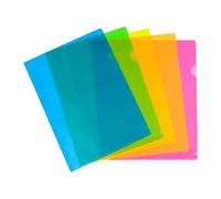 Chemise coin plastique Viquel Happy Fluo A4 polypropylène 13/100e transparente couleurs assorties - Paquet de 10