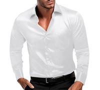 Chemise col 43 longues avec revers pour homme, décontractée, couleur unie, cardigan pour les fêtes, haut chemises à manches courtes, Blanc, Medium