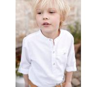 VERTBAUDET Chemise col Mao en Coton/Lin garçon Manches Retroussables Blanc 5A