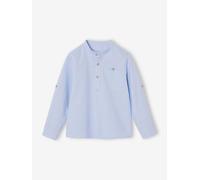 Chemise col Mao en coton/lin garçon manches retroussables bleu ciel 14A