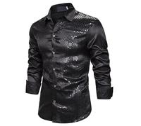 Chemise Col Mao Homme - Chemise à Paillettes Manches Longues/Courtes Imprimé Classique Haut Christmas Chemises Bouton Down Disco Party Chemise Veste Tops Costume De Danse Bal FêTe