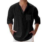 Chemise Col Mao Homme Coton, Chemise Homme Manches Longues Couleur Unie DéContractéE avec Bouton Haut ÉTé Leger Baggy Chic Tee Shirt Comfortable Blouse Simple Top Respirante Tunique De Plage
