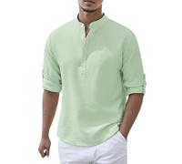 Chemise Col Mao Homme Grande Taille, Blouse Homme Manches Longues,Tee Shirt 'été Couleur Pure Top Col V de Plage Hauts avec Boutonnée Décontracté Ample Légère Comfort Base Tunqiue