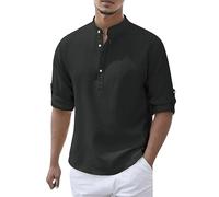 Chemise Col Mao Homme Grande Taille, Blouse Homme Manches Longues,Tee Shirt 'été Couleur Pure Top Col V de Plage Hauts avec Boutonnée Décontracté Ample Légère Comfort Base Tunqiue