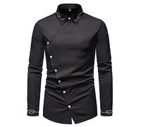 Chemise Col Mao Homme Grande Taille - Chemise à Manches Longues AsyméTrique BrodéE Pour Homme Chemise En Jean Western T - Shirts Noirs Hommes Manches Courtes