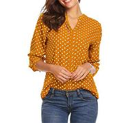 Chemise Col V Manches Longues- Pois Blouse Femme Ete-Haut Femme Ete Fluide Ample Grande Taille Boutonné Tops Décontractés de Mode Sexy Tee-Shirt Respirant Lâche Basiques Casual Confortable Tunique