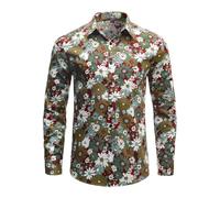 Chemise colorée à manches longues pour homme - Style hippies des années 70 - Arc-en-ciel - Rétro - Fleurs - Chemise de loisirs pour homme - Pour fête funky - Street - T-shirt à manches longues, T1