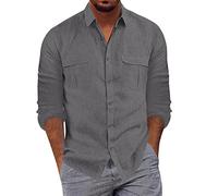 Chemise Coton Homme - Chemise À Manches Longues pour Homme Henley Shirt Business Classe Casual Repassage Facile Coton Ample Automne Grande Taille Pas Cher Cadeau