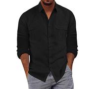 Chemise Coton Homme - Chemise À Manches Longues pour Homme Henley Shirt Business Classe Casual Repassage Facile Coton Ample Automne Grande Taille Pas Cher Cadeau
